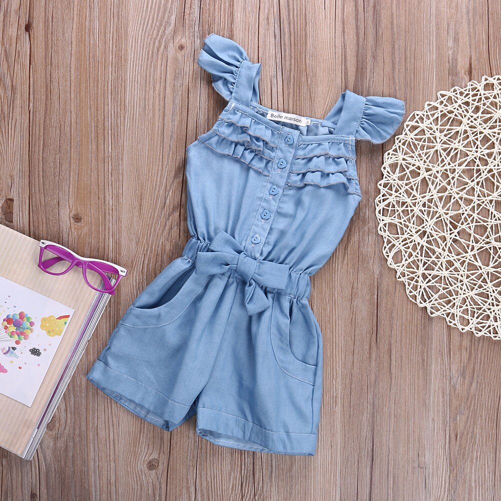 Girls Denim Jumpsuit Romper Playsuit Wash Skinny Legs Girl Jeans Overall Casual Trousers