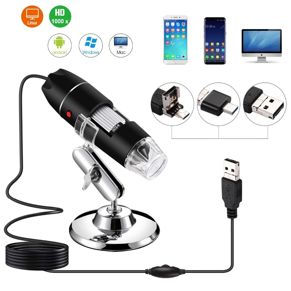 USB Microscope 1000X 1600X 8 LED Digital USB Microscope type-c Microscopio Magnifier Electronic Stereo USB Endoscope Camera type
