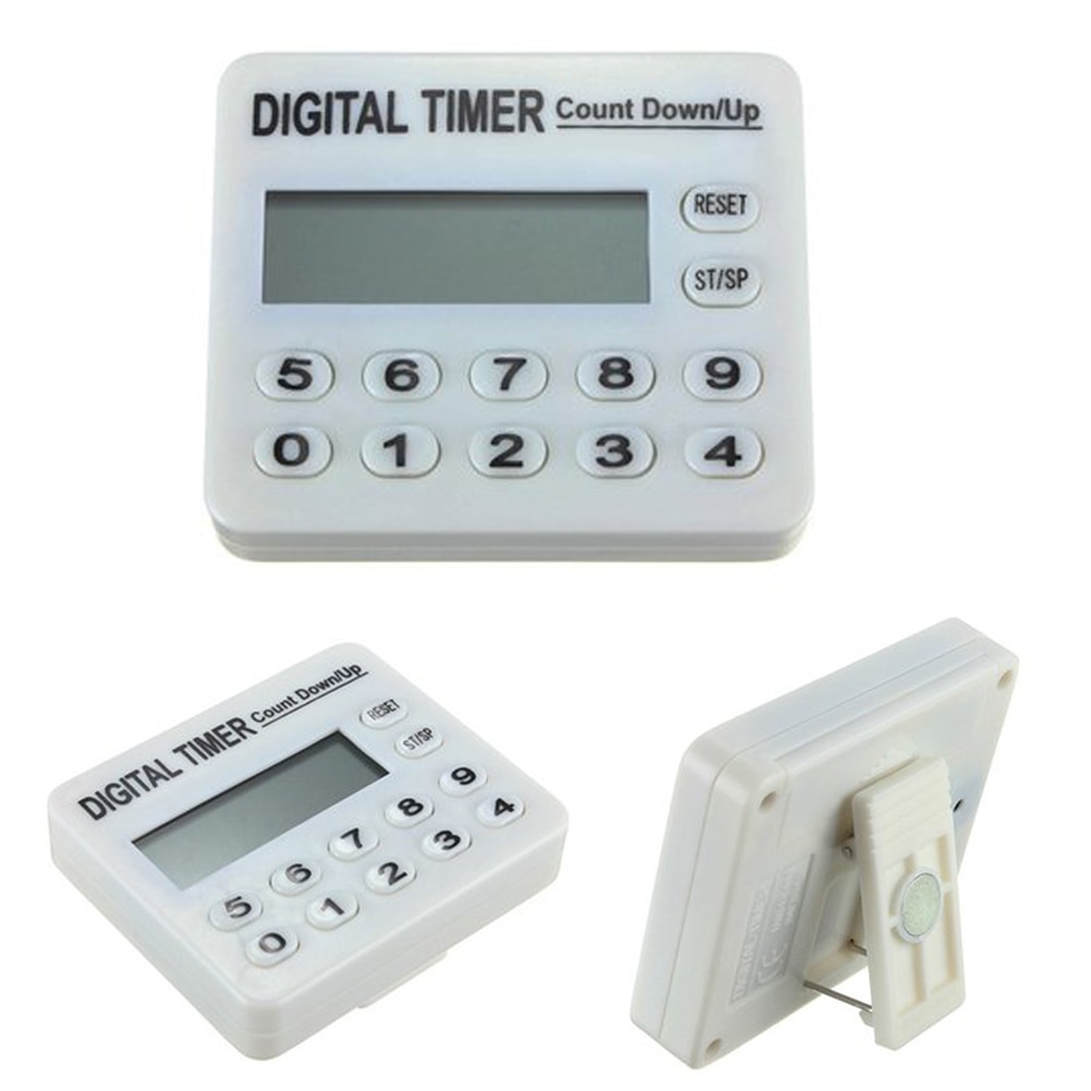White Digital LCD Kitchen Cooking Sport CountDown Timer Clock 12 Key