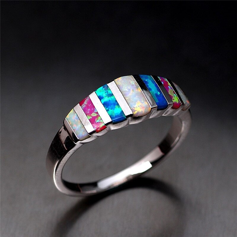 Neue Regenbogen Opale Hochzeit Ringe Für Frauen Blau Opal Ring Engagement Silbrig Schmuck Ringe Für Frauen Hochzeit Ring Für Damen: 6