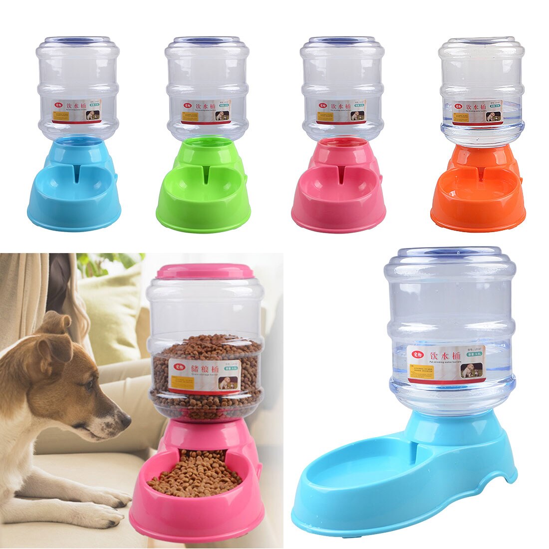 3.5L Dog Cat Feeders Water Dispenser Fountain Bottle Set Plastic Automatic Pet Feeding Drinker Water Bowl Safe Animal Dog Bowl