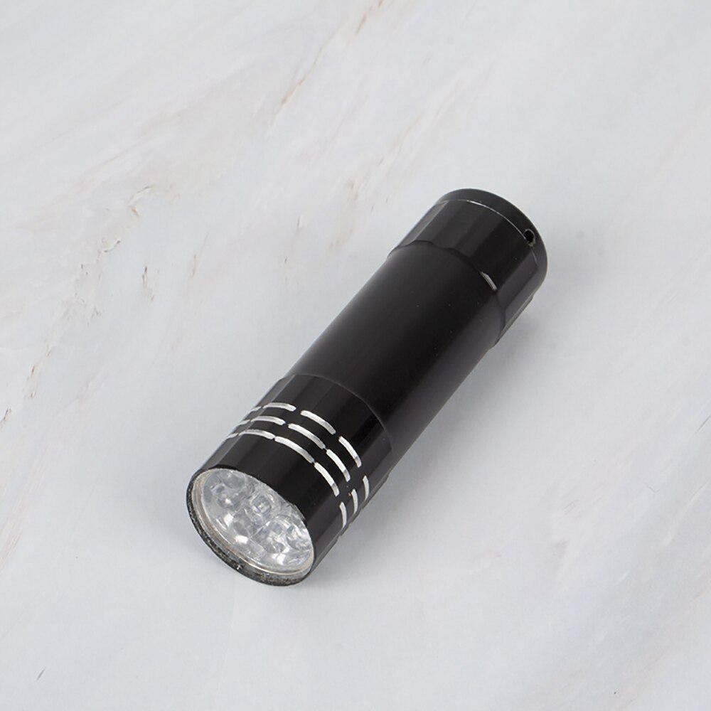 Mini 9 led manicure negletørrer lommelygte bærbar uv gel lampe hurtigtørrende manicure lys ultraviolet maske fluorescerende test: Sort
