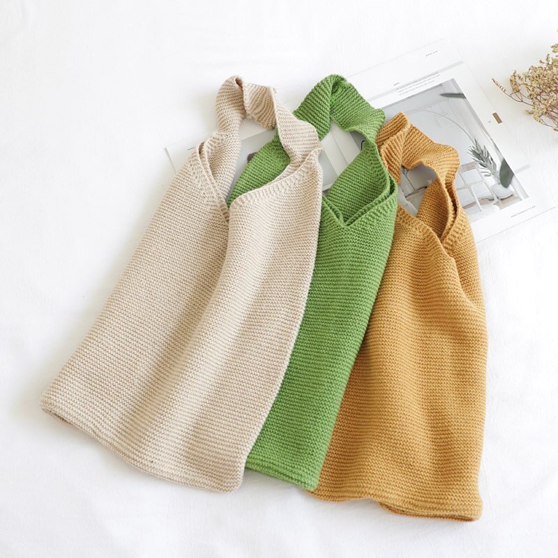 Retro Woman Woolen Yarn Knitting Shoulder Bag Soft Comfort Handbag Durable Tote for Travel School