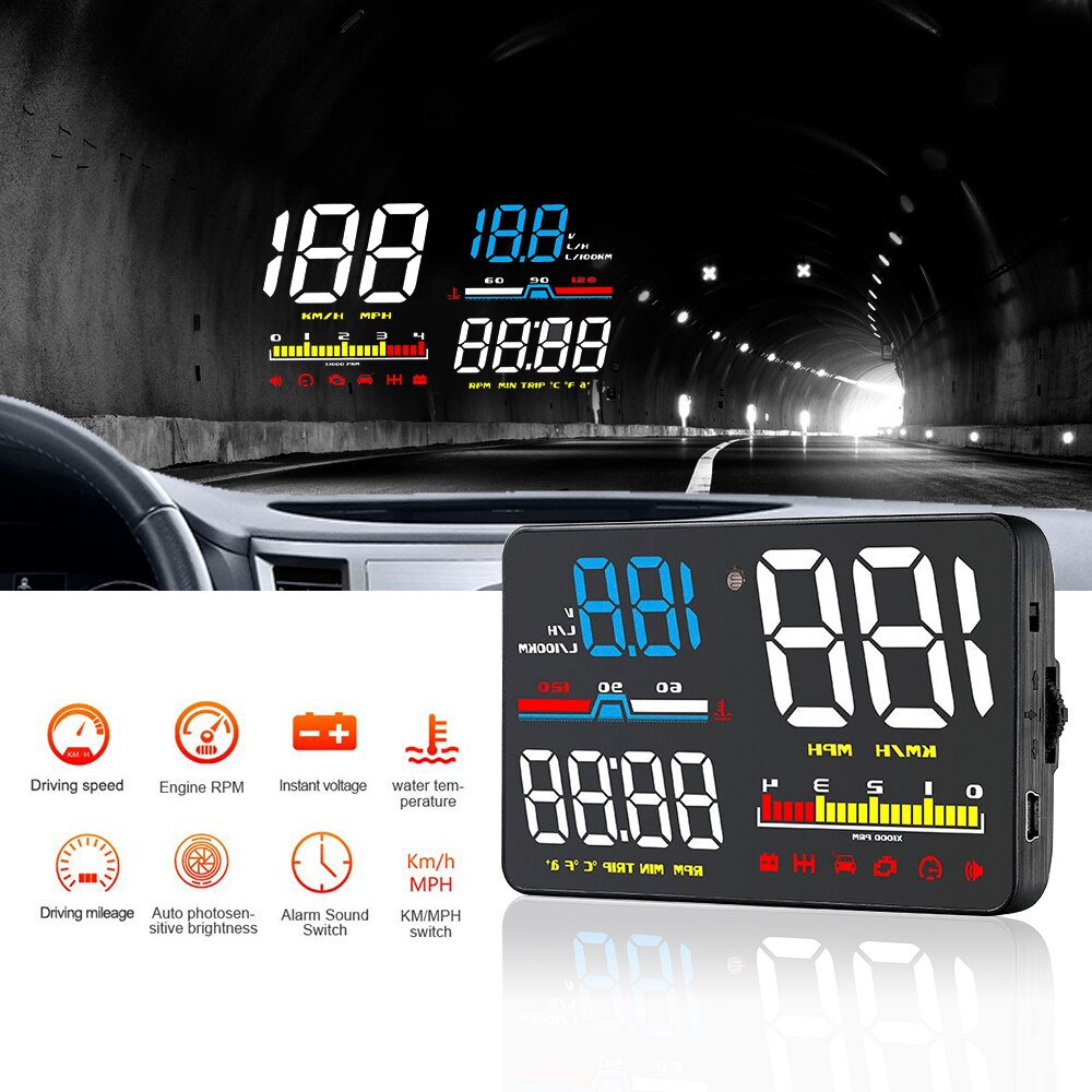 D5000 M3 Car Head Up Display OBD2 Diagnostic Tool HUD Display Digital Security Alarm Speedometer Windshield Screen Projector