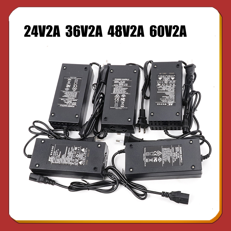 Cargador de batería de litio Universal para bicicleta eléctrica, accesorios para patinete eléctrico 24V2A 36V2A 48V2A 60V2A
