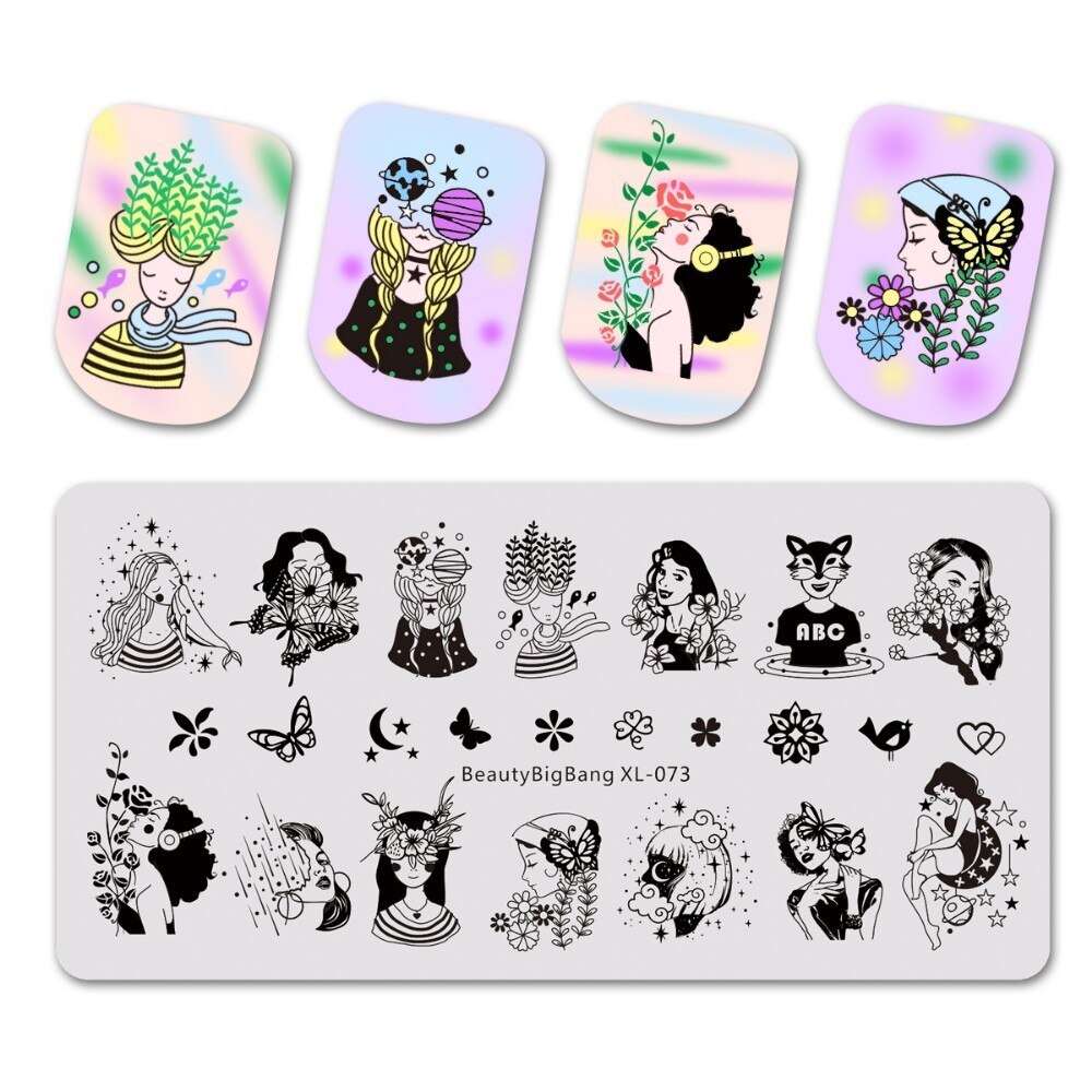 BeautyBigBang ongle gabarit plaque acier inoxydable mignon chat chien motif ongles estampage plaques Rectangle timbre pour ongles BBB XL-013: 73