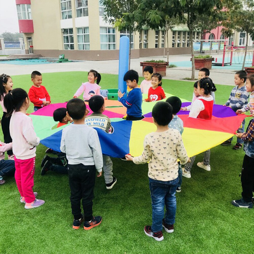 Parapluie arc-en-ciel pliable pour enfants, jouet avec poignées, jeu d&#39;équipe en plein air, accessoires de sport de plein air