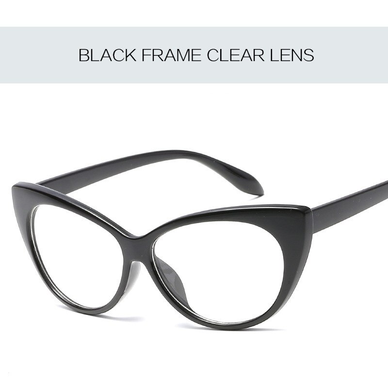 Imwete Classic Cat Eye Sunglasses Women Retro Sun Glasses Clear Lens Glasses Frame Katie Holmes Eyeglasses Curve Female: Black Clear