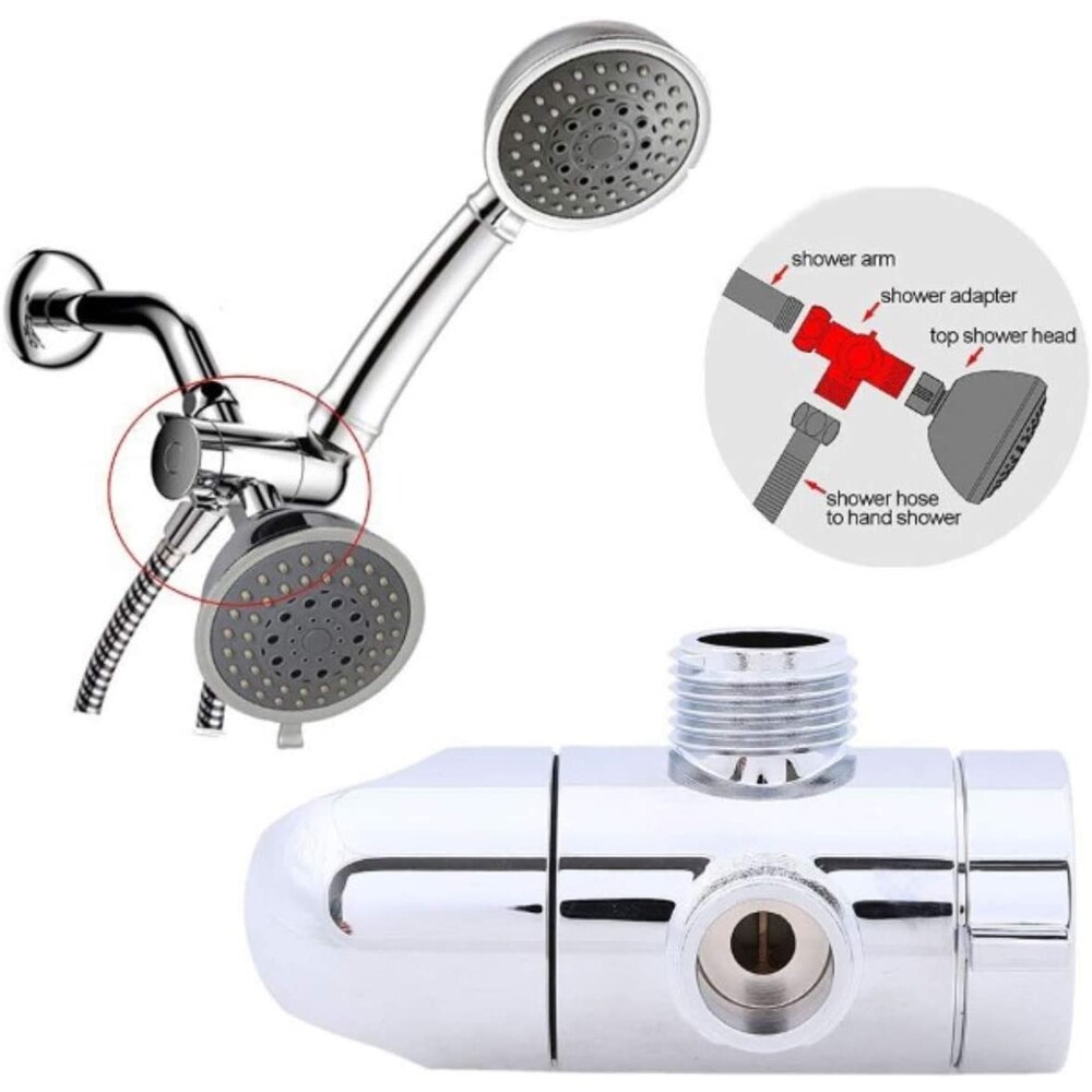 Bath Adjustable Shower Head Arm Mounted Diverter Valve 1/2'' 3-Way T-adapter Diverter Valve