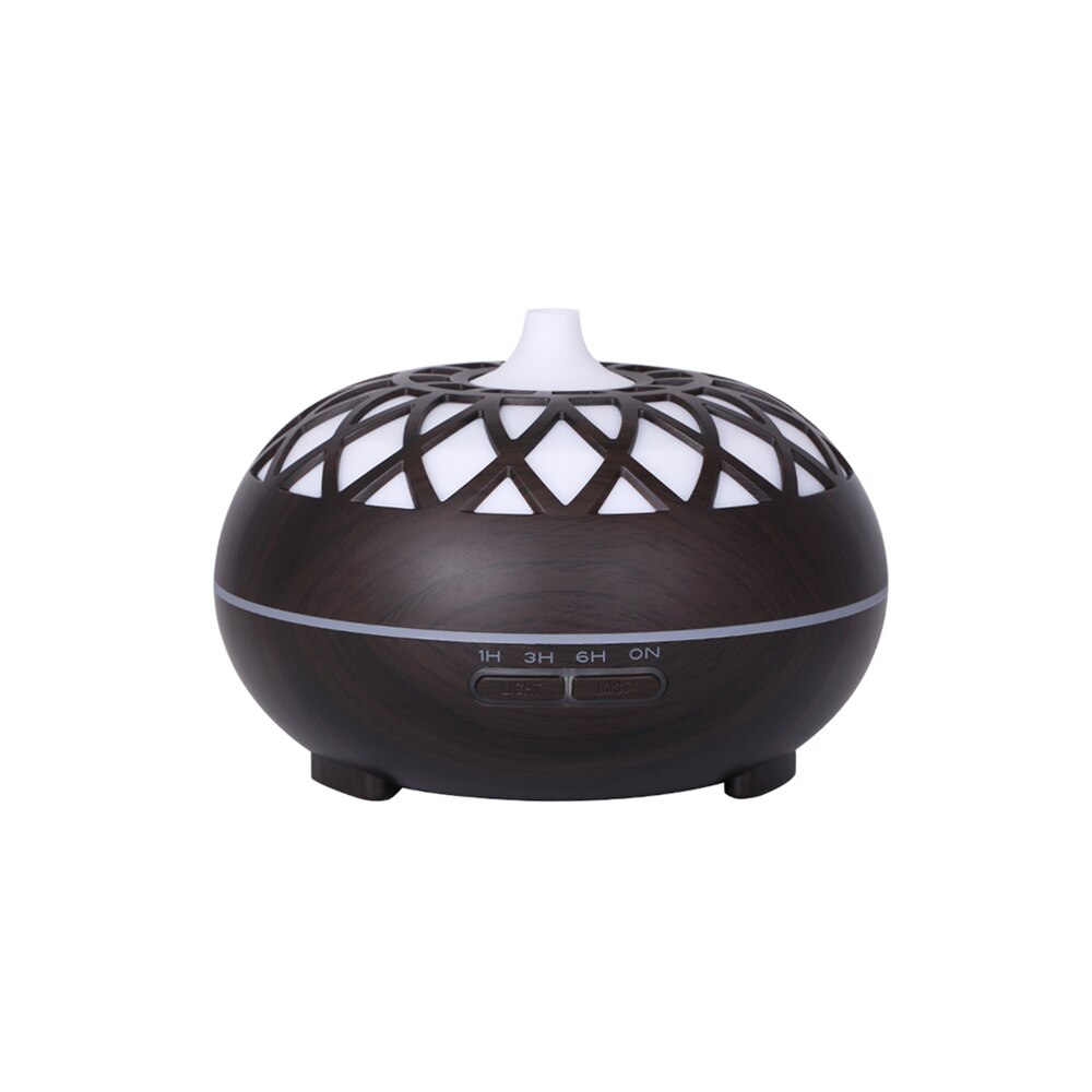 500ML wood color pattern air humidifier, aroma essential oil diffuser with colorful night light,with remote control: Brick Red / US