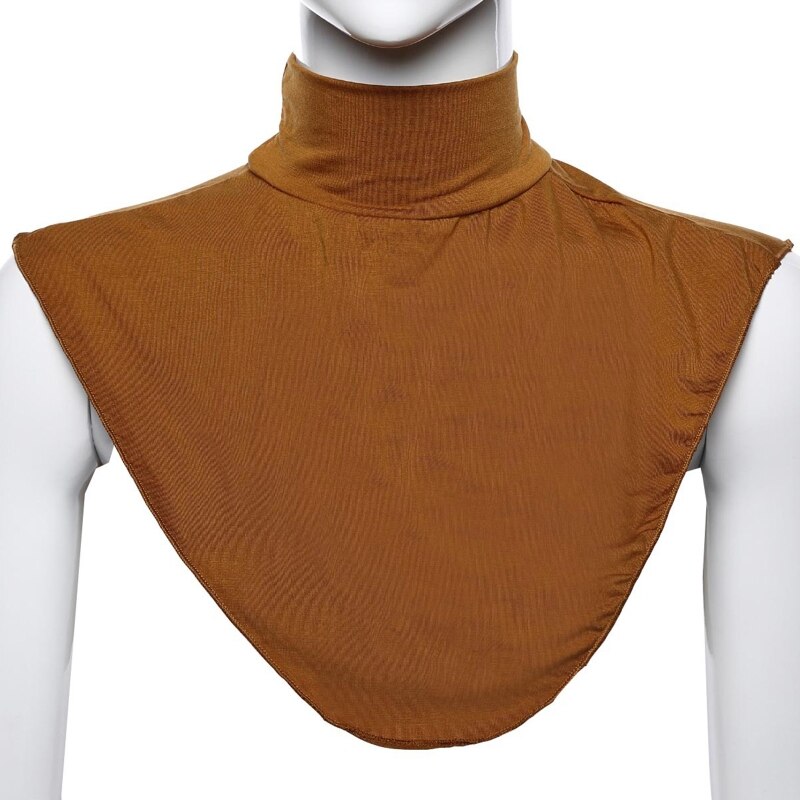Women Turtleneck Dickey Muslim Modal Detachable Half Top Solid Color False Collar Islamic Hijab Extension Neck Cover: Camel