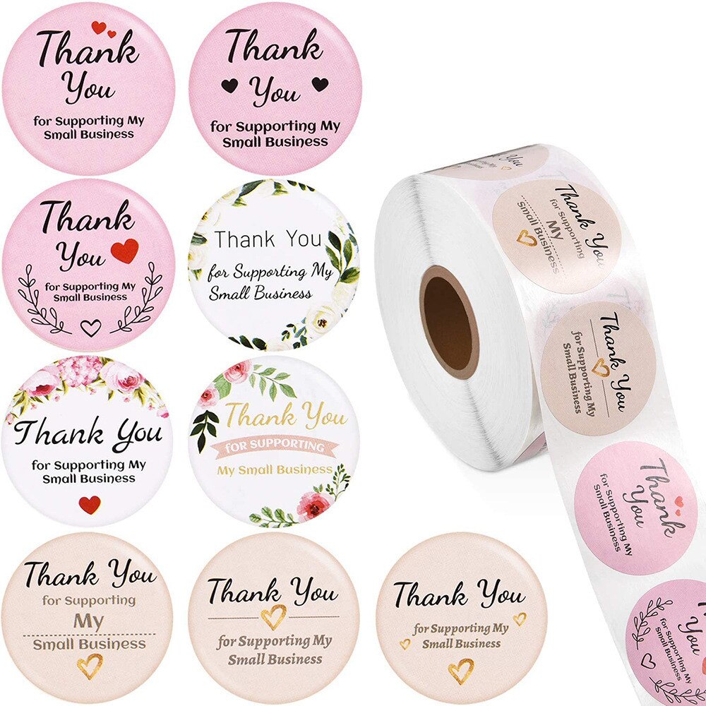 500Stck 9 Entwürfe Danke Für Unterstützung Meine Kleine Geschäft Aufkleber Rosa Weiß Champagner Danke Etikett Paket Aufkleber