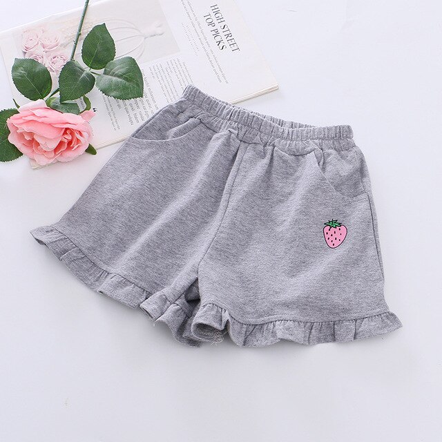 Shorts d'été en coton pour filles | Pantalons en coton à taille élastique, style fraise, décontractés, Shorts pour filles de 2, 3, 4, 5, 6 ans,