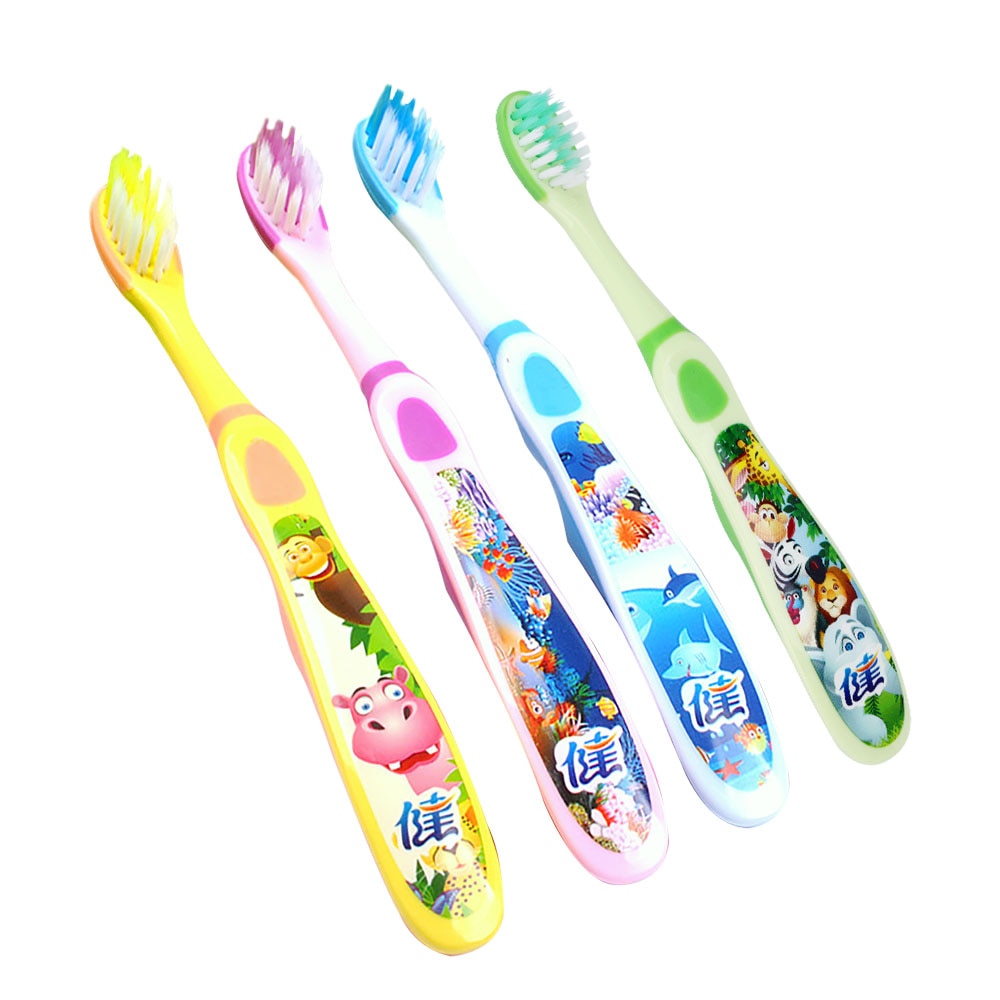 4pcs Children Cartoon Pattern Toothbrush Dental Double Ultra Soft Teeth Tooth Brush for Boys and Girls Kids Tongue Cleaner