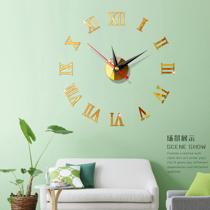 Wandklokken Horloge 3d Romeinse cijfers Diy Acryl Spiegel Klok Horloge Stickers Home Decoratie Woonkamer