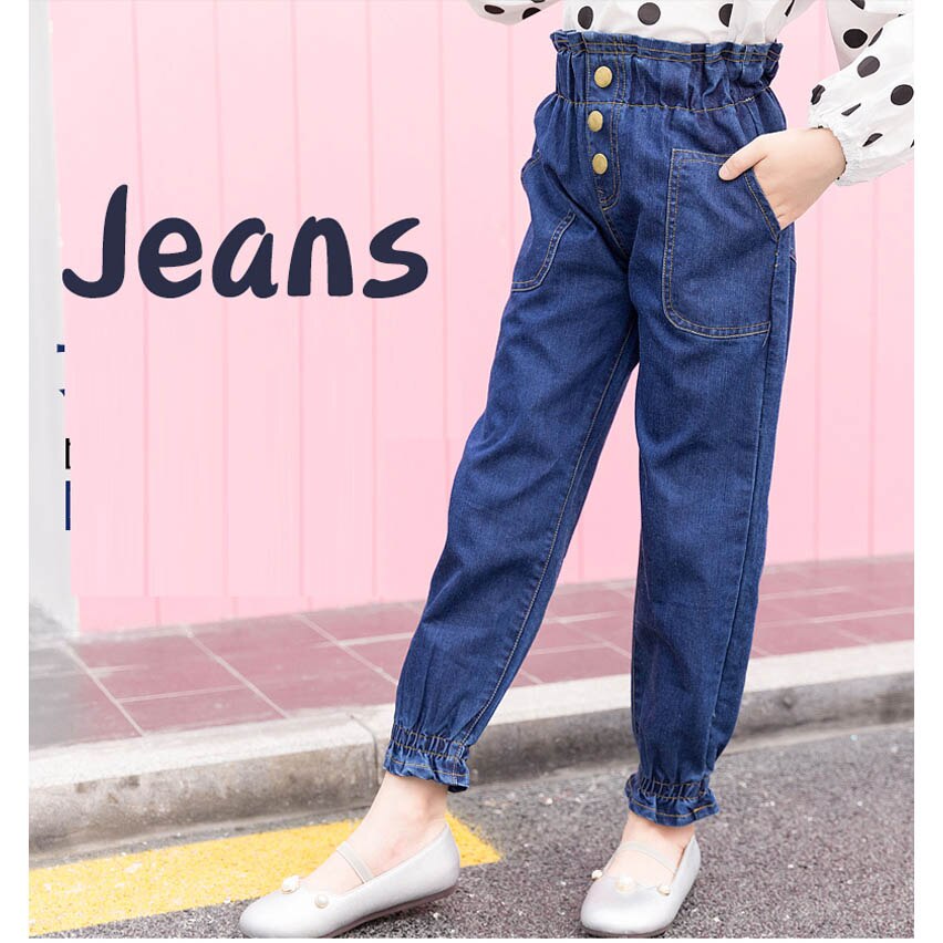 Nuevos pantalones vaqueros de cintura alta para chicas adolescentes, pantalones vaqueros azules de otoño para niñas, pantalones casuales para niños de 4 a 12 años: 10
