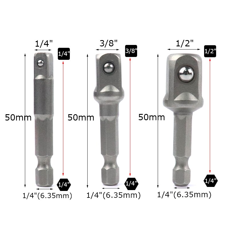 8 Pcs Universal Socket Adapter Bits Set Extension Hex Boor Moer Socket 1/4 "3/8" 1/2 "Drijfstang boor