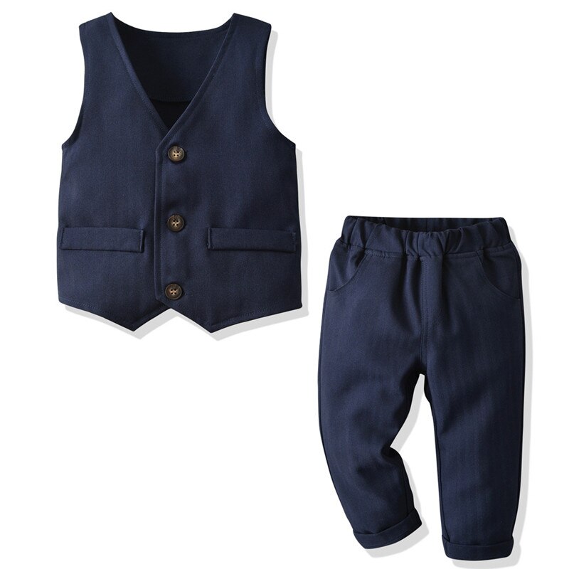 Azul escuro crianças colete calças 2 pçs/set meninos roupas formais cavalheirismo terno festa de aniversário traje calças qualidade superior roupas: 130-Height 120-130cm