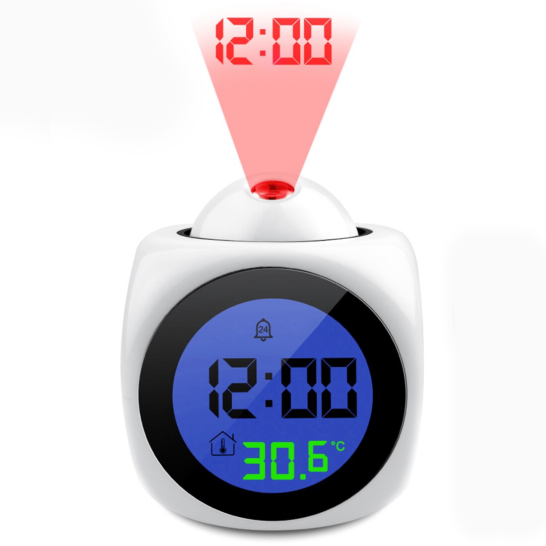 1pc Multifunction LCD Talking Projection Alarm Clock Time & Temp Display: White