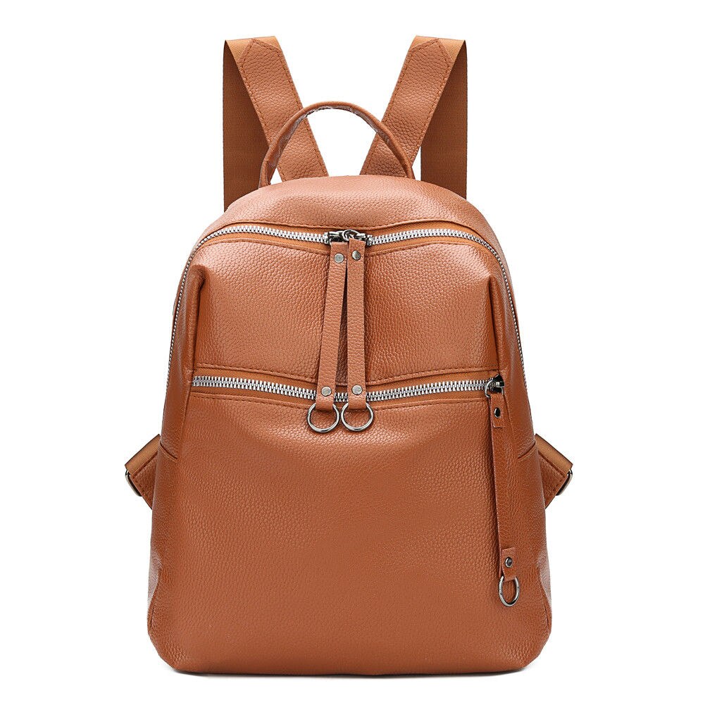Classic vrouwen Rugzak PU Leer Mode Effen Kleur Rugzak Schoudertas: Bruin