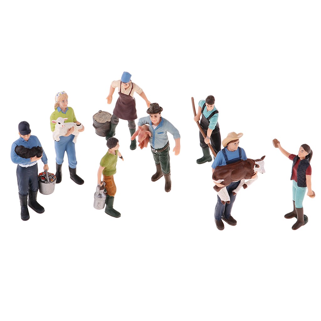 Pack/8Pcs Painted Model Figures People Male &Female Farmers 7-10cm Height