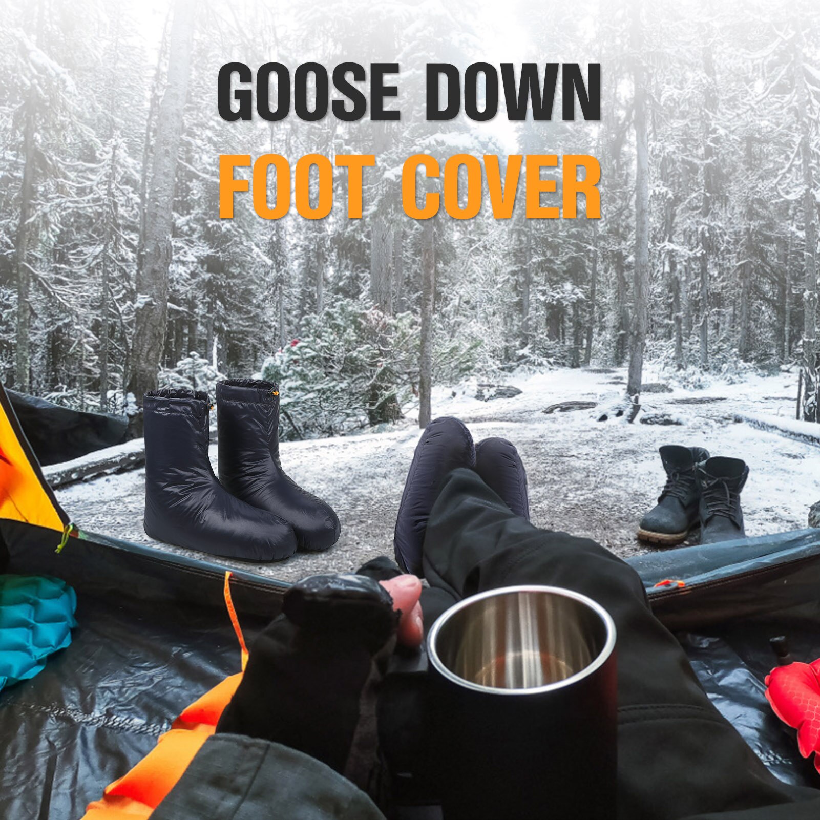 Lixada – chaussons en duvet pour l&#39;hiver, chaussons chauds et doux, coupe-vent, avec cordon de serrage réglable, pour dormir en Camping
