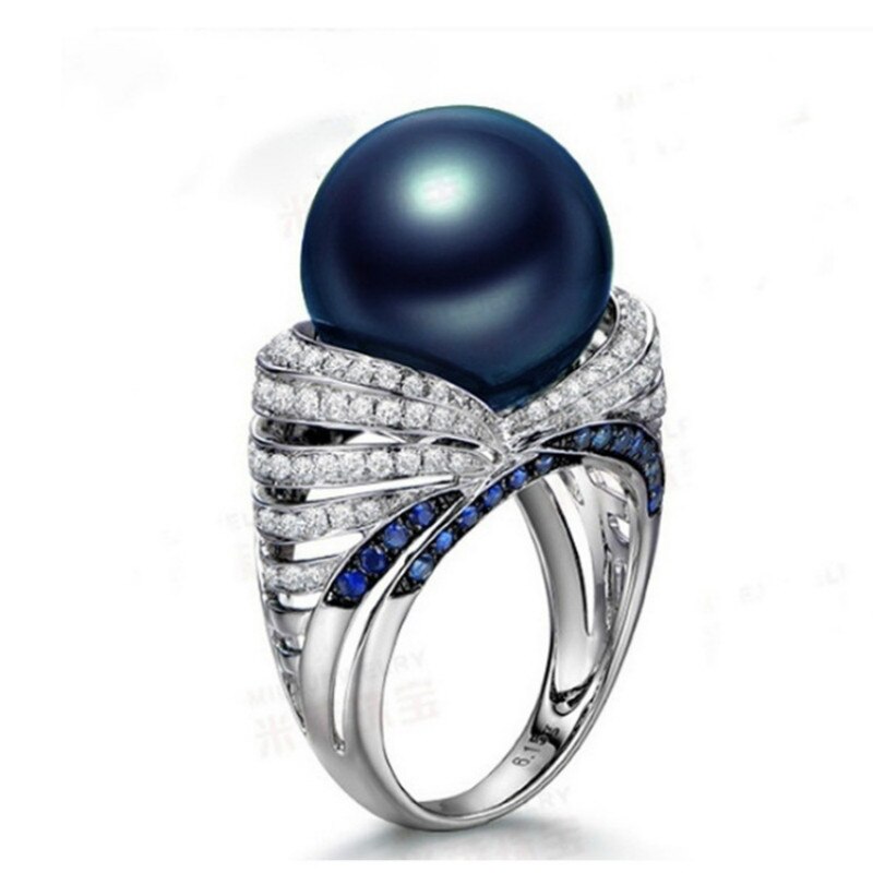 CHUHAN de las mujeres de Simple lujo Pop Retro Azul perla Zircon anillo para la de la boda accesorios para hacer joyería a mano