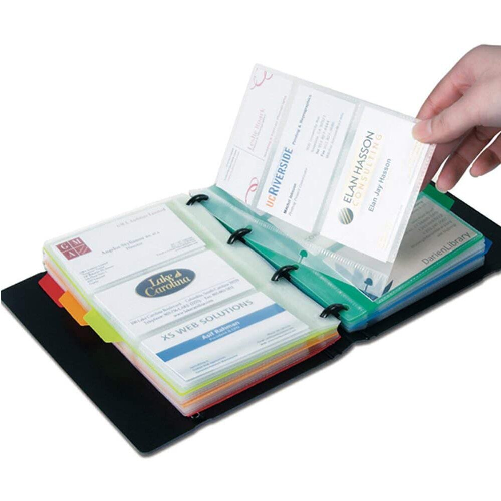 Blue Business Card Holder Book, Name Card Organizer Book with Five Color Index Tabs, 180 cards