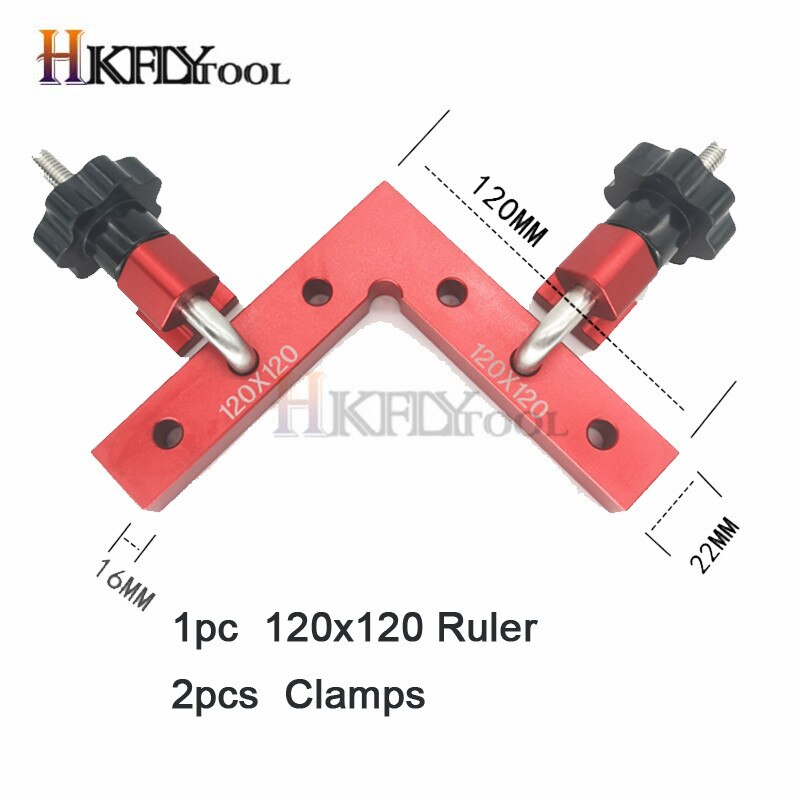 120mm Aluminum Square Right Angle 90 Degree L-shaped Auxiliary Fixture Positioning Panel Fixing Clip Woodworking Carpenter Tools: 1ruler with 2clamps