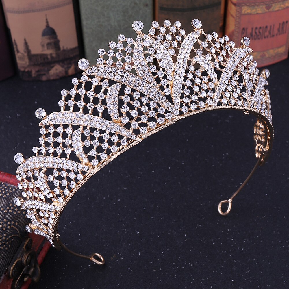 Barocco di Lusso Argento Placcato Nuziale di Cristallo tiara regina corona di Strass Diadema Velo Diademi Fasce nozze Accessori per Capelli