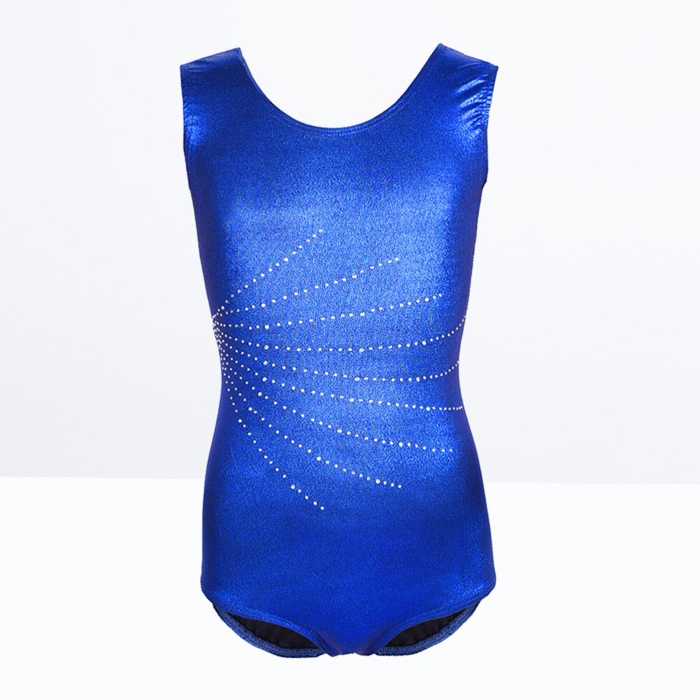 Metallic Luster Ballet Leotard Sleeveless Gymnastics Suit Dance Practice Bodysuit for Kids Girls (Dark Blue, for 5-6Y)