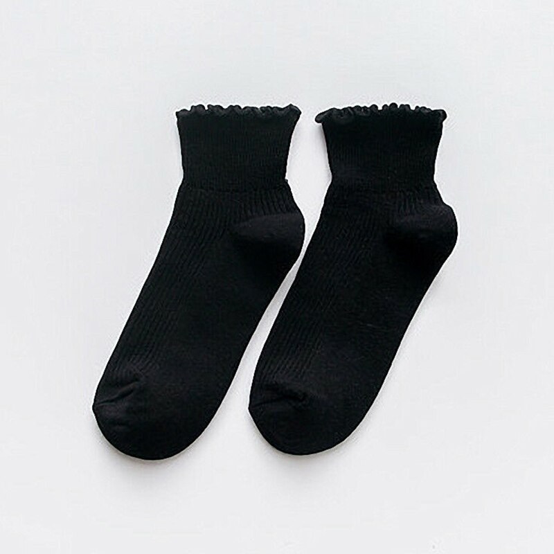 Bonne saine femmes chaussettes mignon couleur unie cheville haute décontracté respirant chaussettes: Black