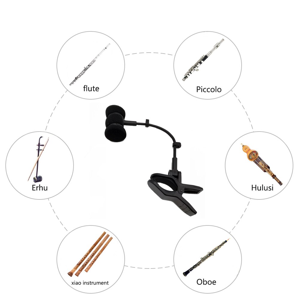 Flute Microphone Brackets Mic Clip on Flute Oboe Piccolo Hulusi erhu Xiao Drum Musical Instrument Rack Mount Shell only NO Cable
