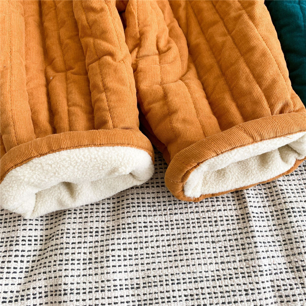 Vinter unisex enfärgad manchester quiltade byxor 2-6 år pojkar och flickor lös fleece tjocka höftbyxor