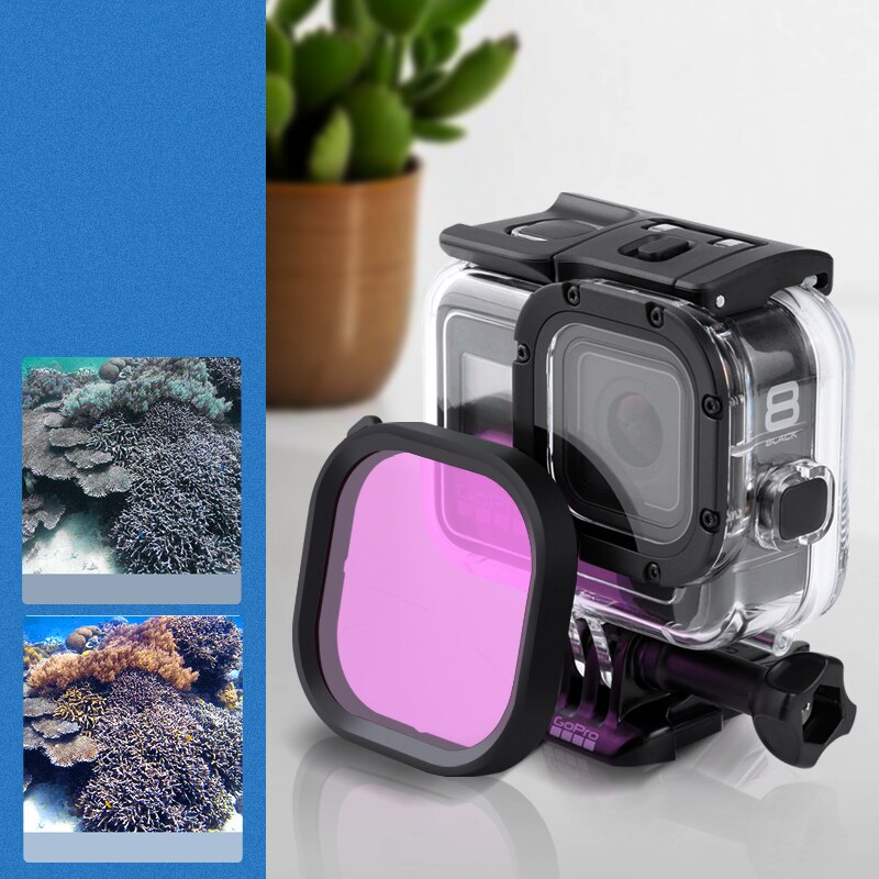 Kit de filtros de lente de Snorkel Magenta roja, filtro de Color rojo para GoPro HERO 8, supertraje negro, carcasa original, accesorios: Color púrpura