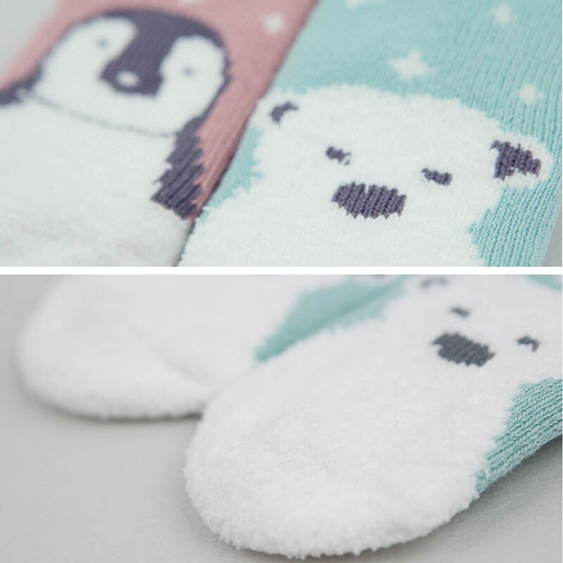 Meias para meninas meninos bonito dos desenhos animados pinguim urso de algodão quente crianças meias de inverno anti-deslizamento sola de borracha meias do bebê crianças meias