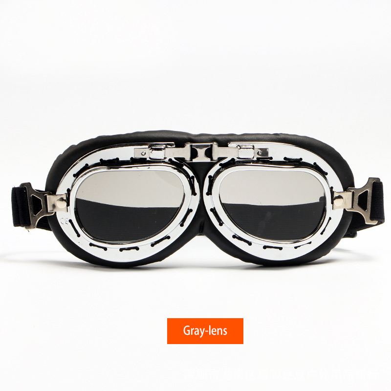 Vintage Moto Classic Motocross Goggles Retro Motorcycle Goggles Glasses for Harley Pilot Steampunk MX ATV Bike: Grey
