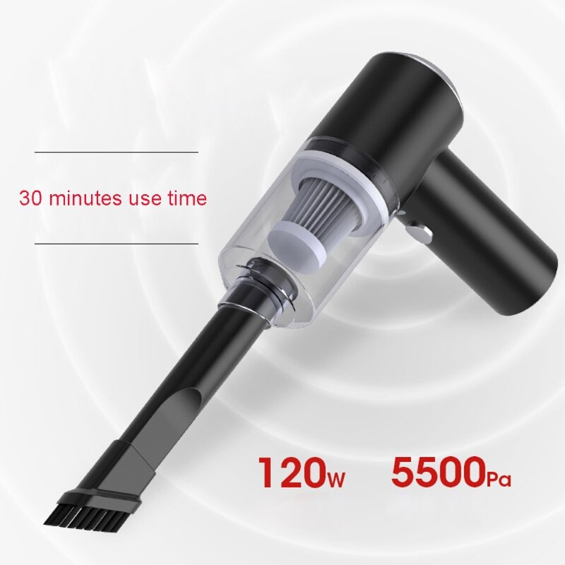 Aspiradora inalámbrica para coche y hogar, aspiradora potente recargable por USB de 5500Pa y 120W