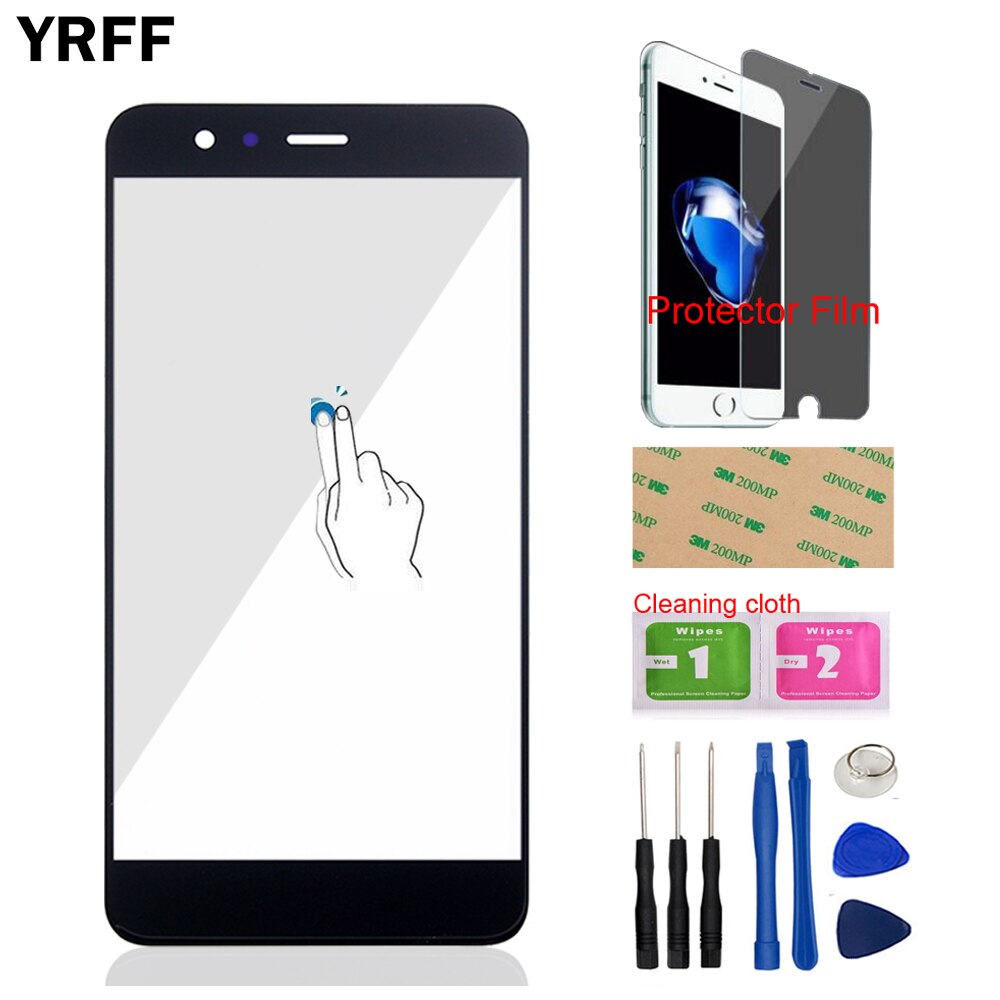 Mobiele Voor Glas Voor HuaWei P10 Lite (geen Touch Screen Digitizer Panel) voor Outer Glas Tools + Protector Film Lijm: Black With Tools
