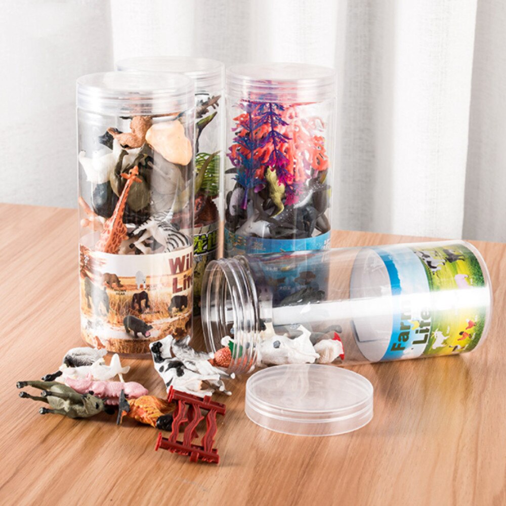 Bucketed animal model realistic appearance animal toy set vinyl plastic animal learning toy boy girl forest sea animal toy set