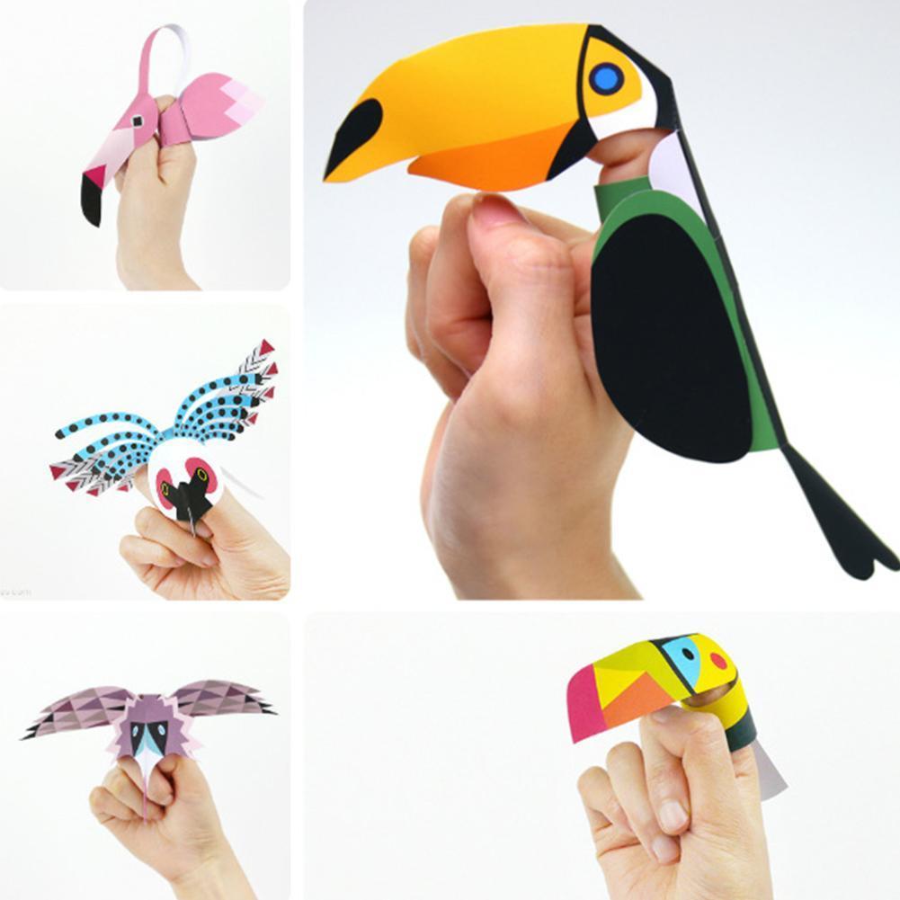 5 Stks/set Hand Made Diy Papier Model Vogels Handgemaakte Diy Educatief Speelgoed Activiteit Baby Ouder-kind Vingerpoppetjes A5K4