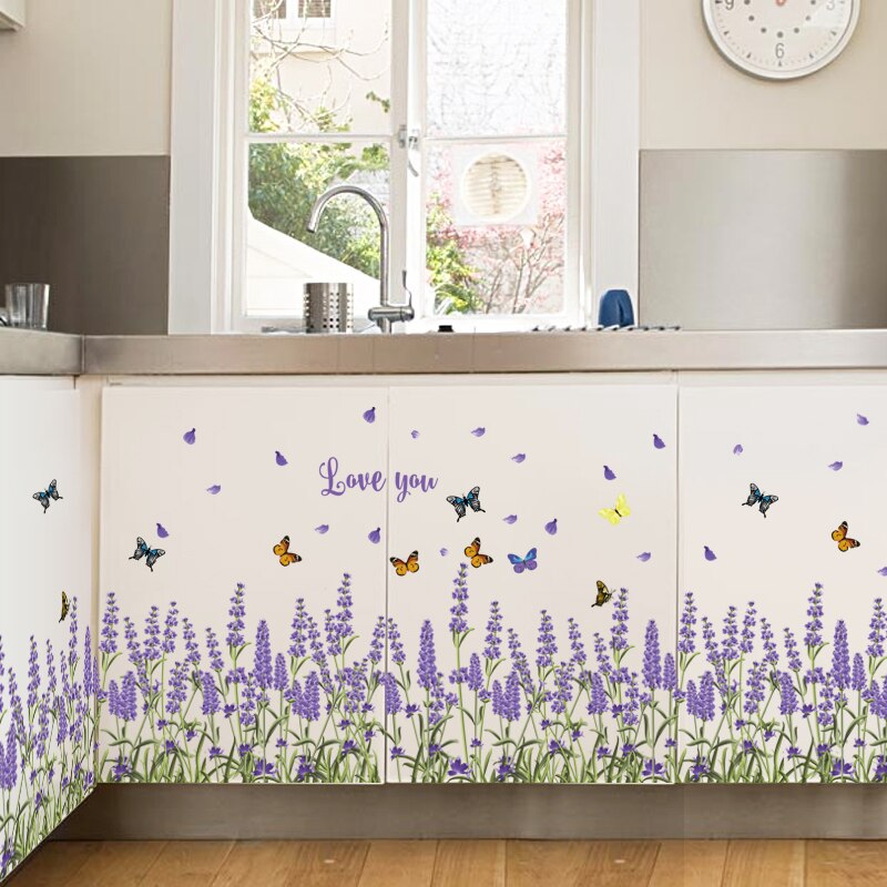 purple lavender wall stickers home decor removable lliving room kitchen bedroom window decals adhesive butterfly wall mural