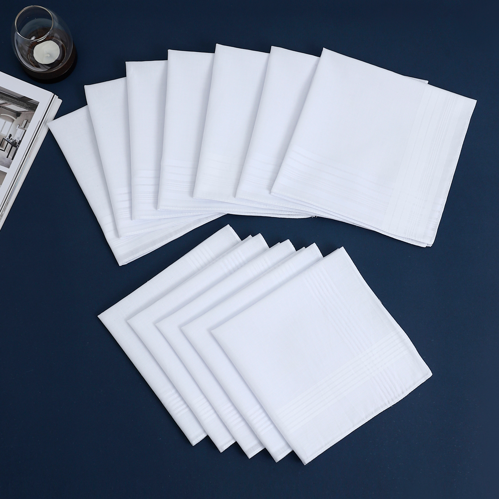 12 paquetes de pañuelos blancos puros de algodón puro unisex, toallitas para pantalones de bolsillo con solapa para limpiar el sudor, suministros de boda, pañuelos de algodón suave