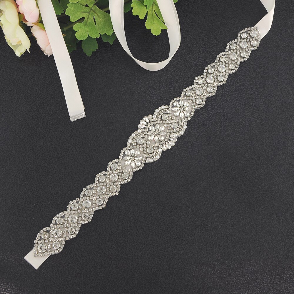 Zms 161c bryllupsbælte rhinestone sølv skærf brudekjoler bæltetilbehør håndlavet rhinestone bælte til aftenfest: Off-white