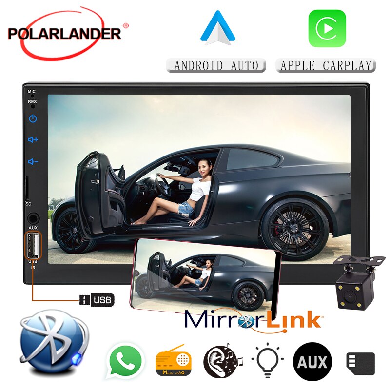 Spejllink radio til carplay android bilstereo  mp5 afspiller multimedie bilradio autoradio ios bakkamera 7 "berøringsskærm