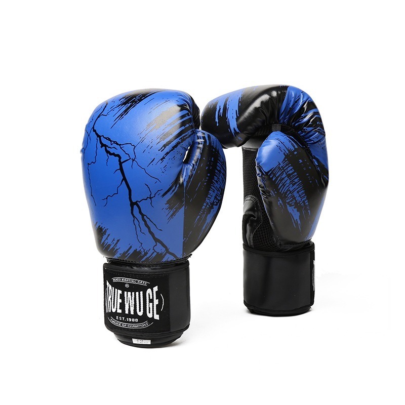 Guantes De Kick Boxing para hombres y mujeres PU Karate Muay Thai Guantes De Boxeo lucha libre MMA Sanda entrenamiento adultos niños equipo: Azul / 9 pulgadas