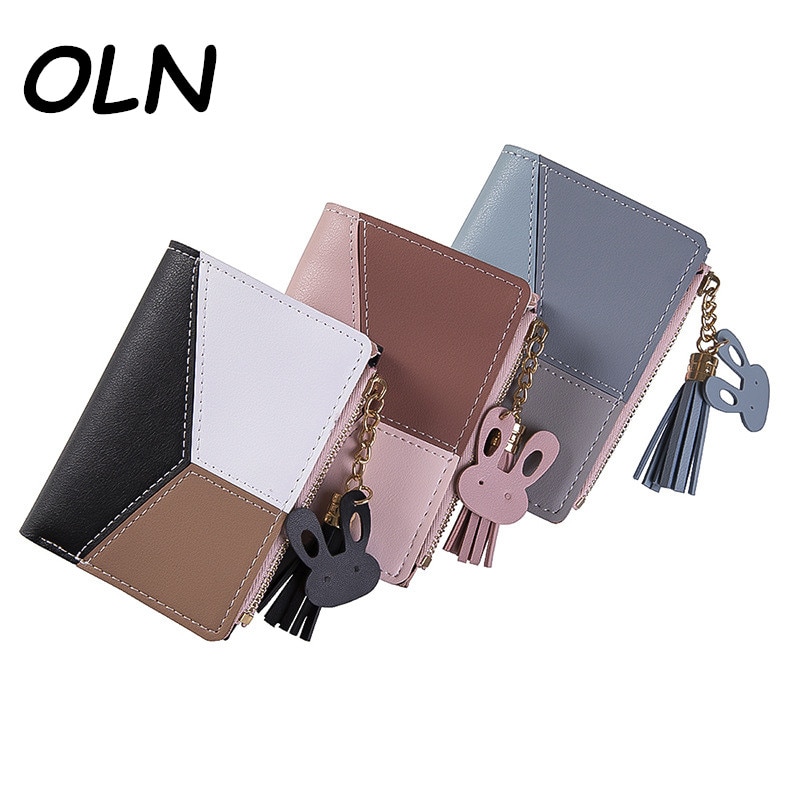 Wallet Women Zipper Closure Spliced Wrist Strap Tassel Purses Wallet for Girls Phone Coin Long Purse Card Holder