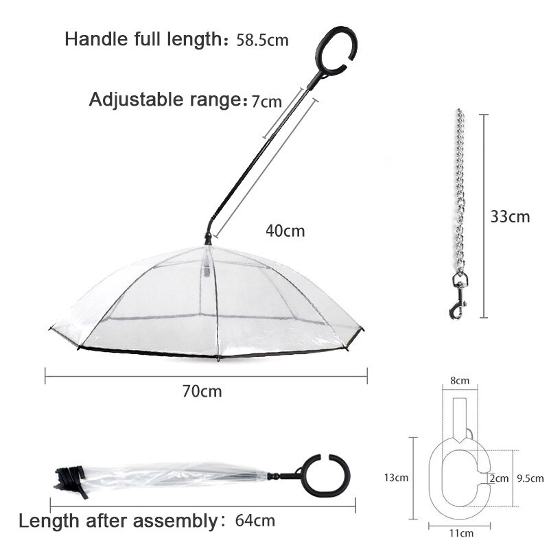 Paraguas transparente para perros y gatos pequeños, funda transparente resistente al agua, ajustable, para lluvia, nieve, viaje al aire libre, novedad