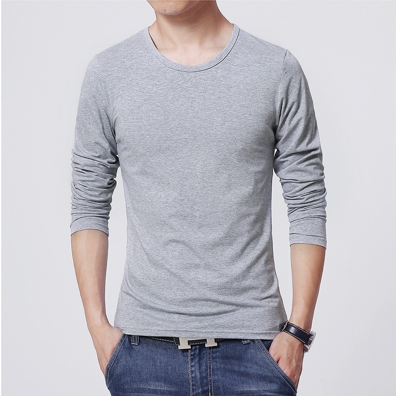 Mrmt herre t-shirt 3 basisfarver langærmet slim t-shirt unge mænd ren farve t-shirt 3xl størrelse o hals: Grå / Xxl