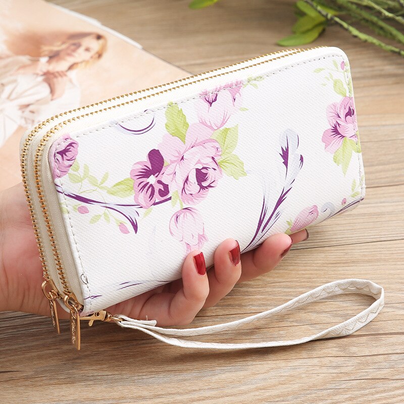 Blumen- Damen Frauen Leder Brieftasche Lange Postleitzahl Geldbörse Karte Halfter fallen Kupplung Telefon Handtasche: B